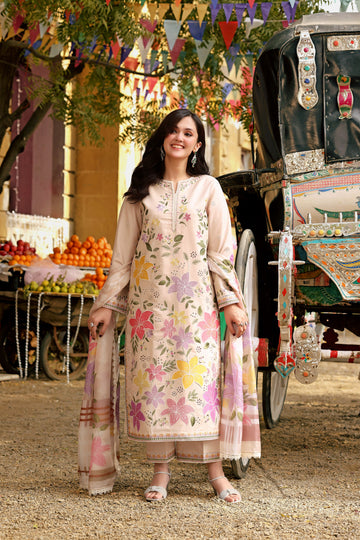Aneela's Unstitched 3PC Embroidered Lawn Suit with Digital Printed Monark Dupatta