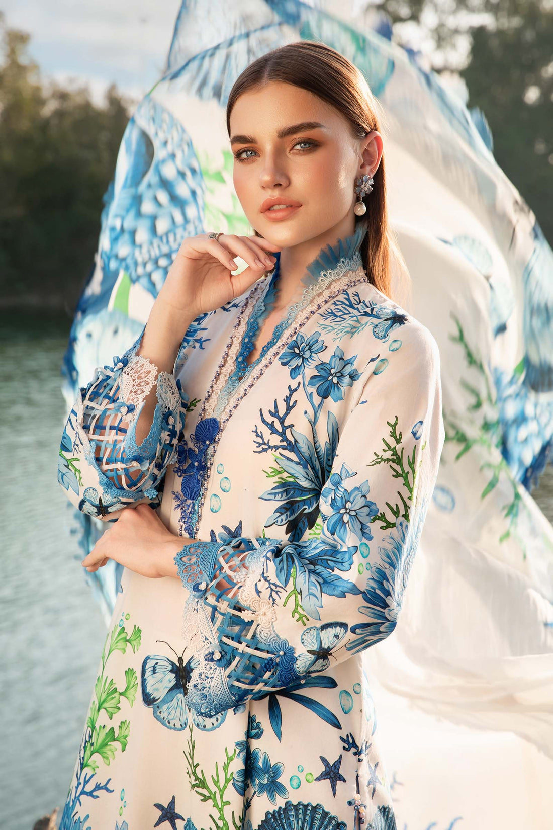 Maria B Unstitched 3PC Printed Lawn Suit with Chiffon Dupatta
