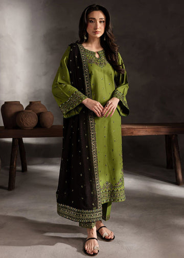Elegent Unstitched 3PC Embroidered Lawn Suit with Embroidered Chiffon Dupatta