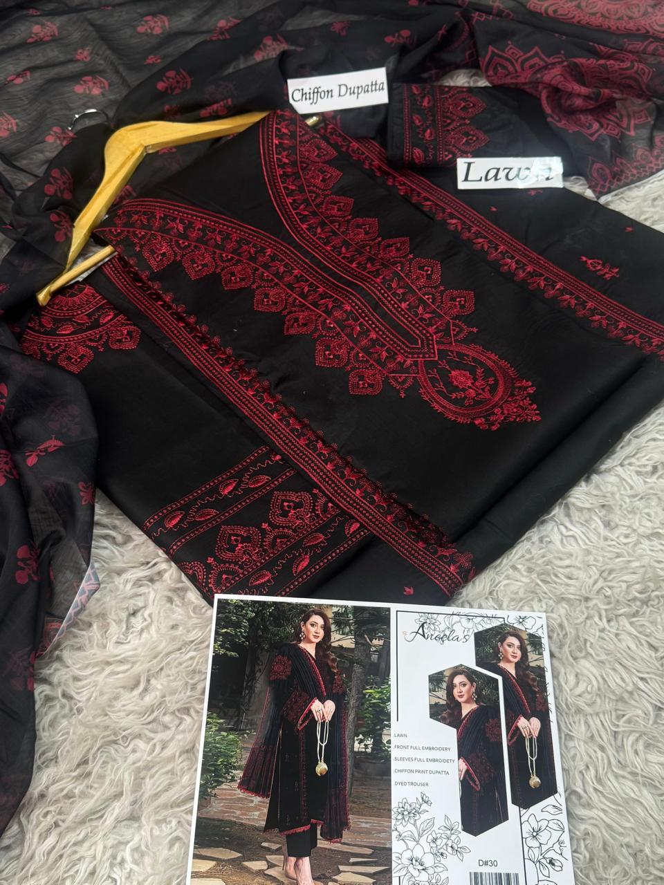 Aneela's Unstitched 3PC Embroidered Lawn Suit with Chiffon Dupatta