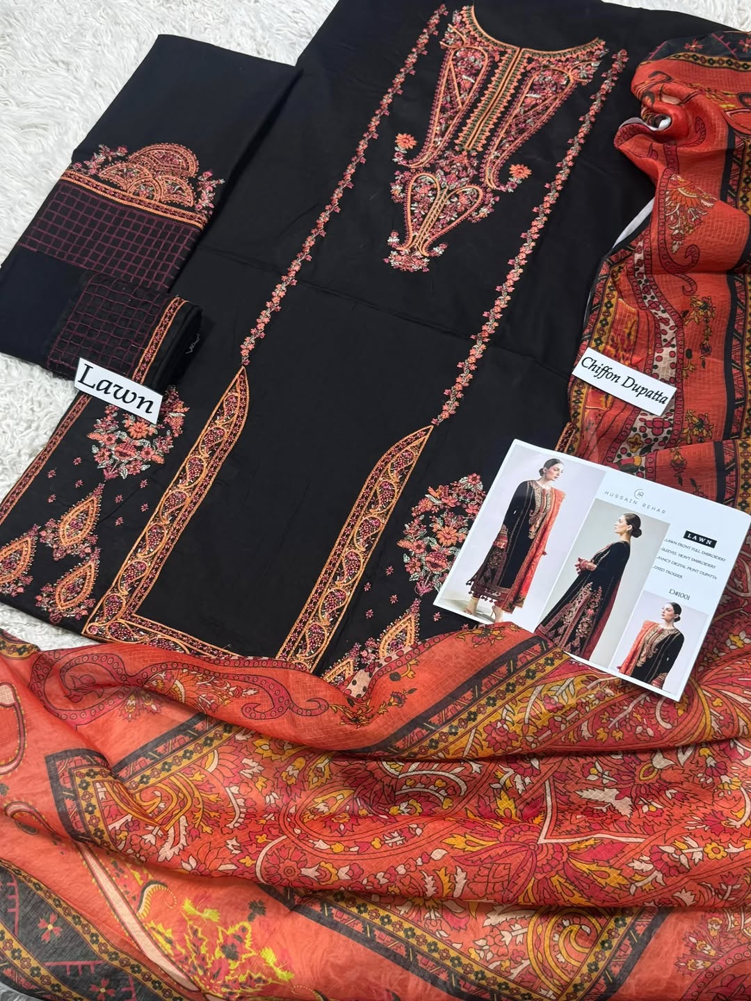 Unstitched 3PC Embroidered Lawn Suit with Embroidered Chiffon Dupatta