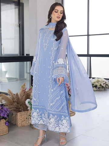 Azure Unstitched 3PC Embroidered Lawn Suit with Embroidered Chiffon Dupatta