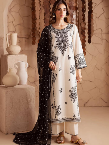 Batik Unstitched 3PC Embroidered Lawn Suit with Embroidered Chiffon Dupatta