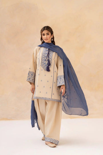 Eshal Unstitched 3PC Embroidered Lawn Suit with Chiffon Dupatta