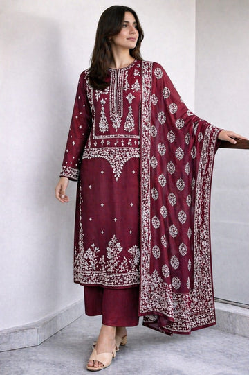Batik Unstitched 3PC Embroidered Lawn Suit with Digital Printed Monark Dupatta