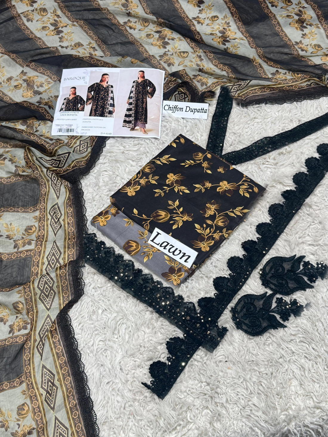 Baroque Unstitched 3PC Printed Lawn Suit with Chiffon Dupatta