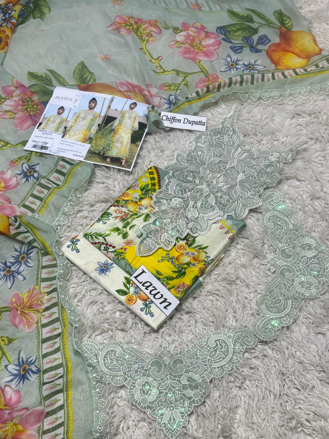 Maria B Unstitched 3PC Printed Lawn Suit with Chiffon Dupatta