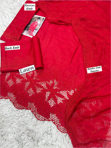 Lawn Unstitched 3PC Heavy Chikankari Embroidered with Bamber Embroidered Dupatta